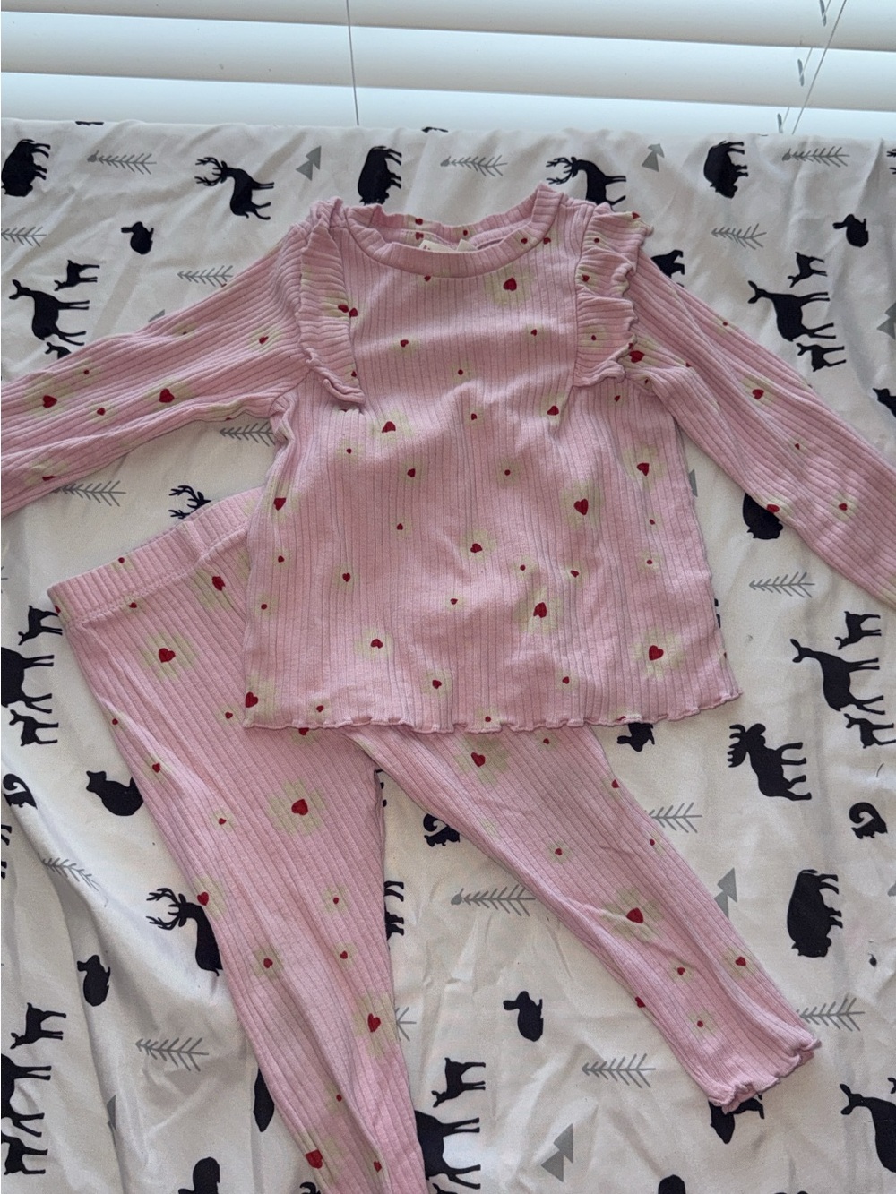 Kids Pink Heart Ribbed Pajama Set